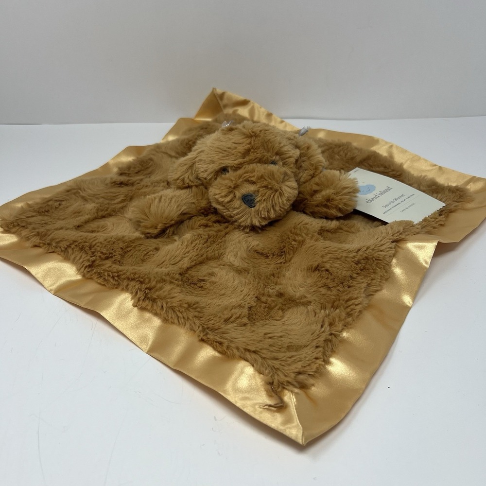 Cloud Island Security Blanket 14x14 Brown Puppy Dog Satin Trim Plush Lovey